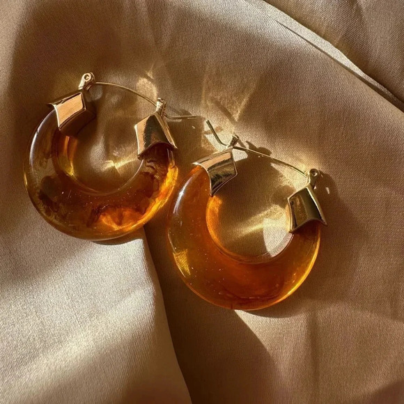 Vintage Brown Transparent Hoop Earrings - Picture 4 of 6